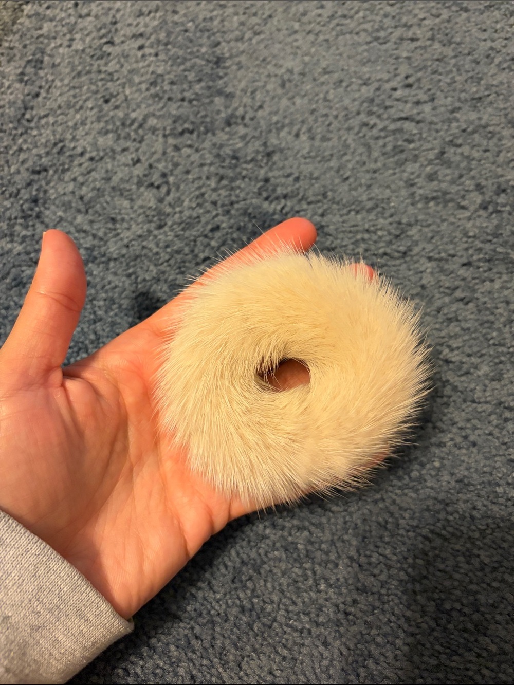 Faux Fur Donut Scrunchie in Pale Beige